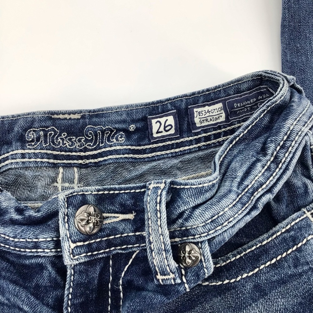 Miss Me Style JE5340T10R Accent Sequin Straight Leg Jeans Sz 26 - Picture 3 of 16